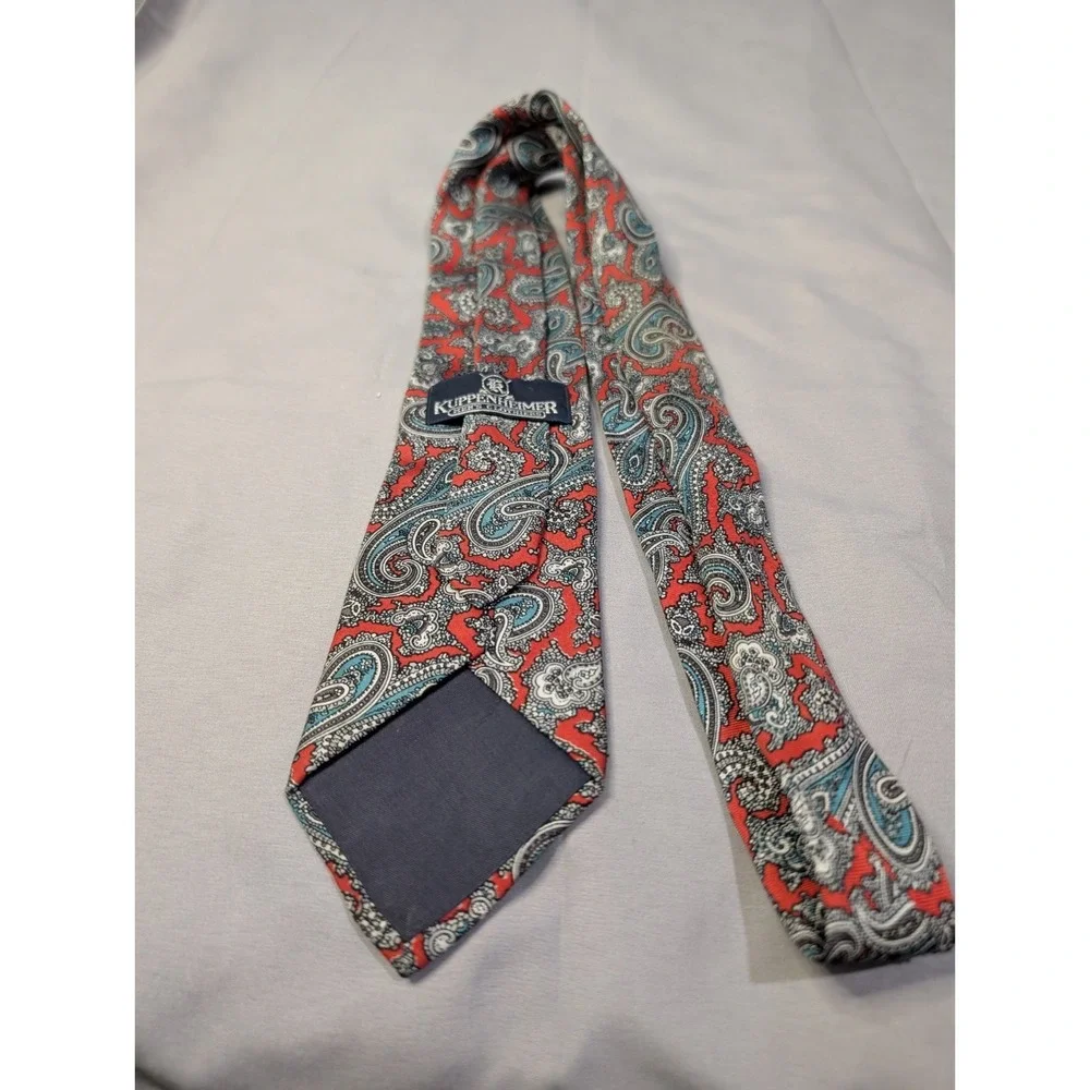 Kuppenheimer Silk Tie Red‎ Paisley Teal Gray USA Made Classic Vintage Men's Tie